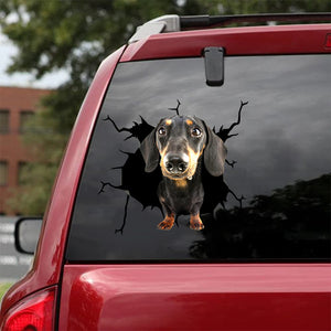 [bh0291-snf-lad]-dachshund-crack-car-sticker-dogs-lover