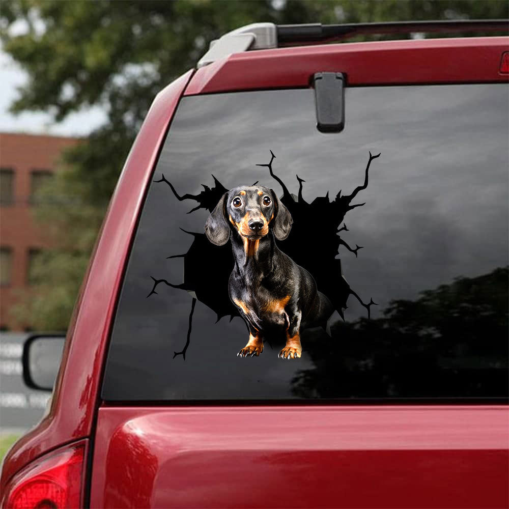 [bh0292-snf-lad]-dachshund-crack-car-sticker-dogs-lover