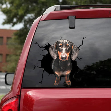 [bh0294-snf-lad]-dachshund-crack-car-sticker-dogs-lover