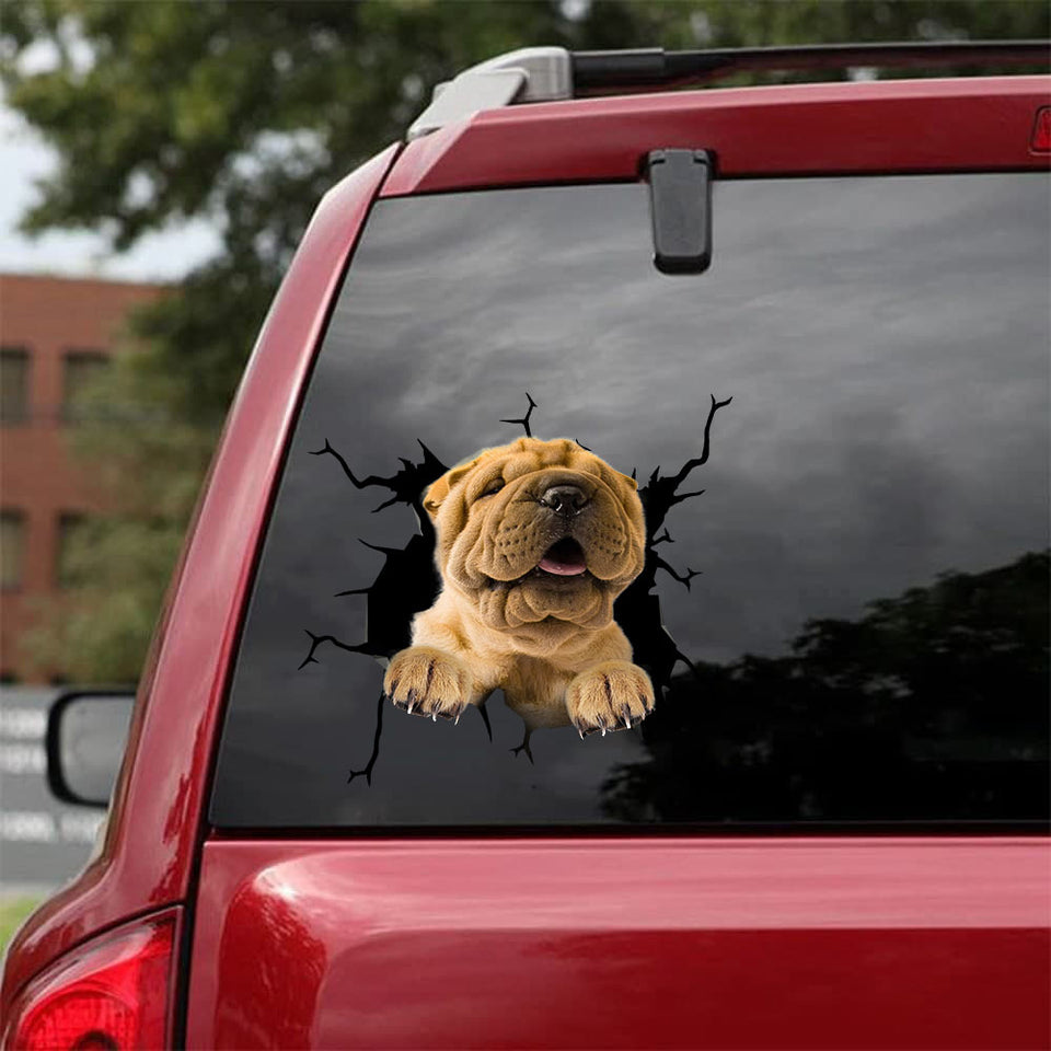 [bh0380-snf-tnt]-shar-pei-crack-car-sticker-dogs-lover