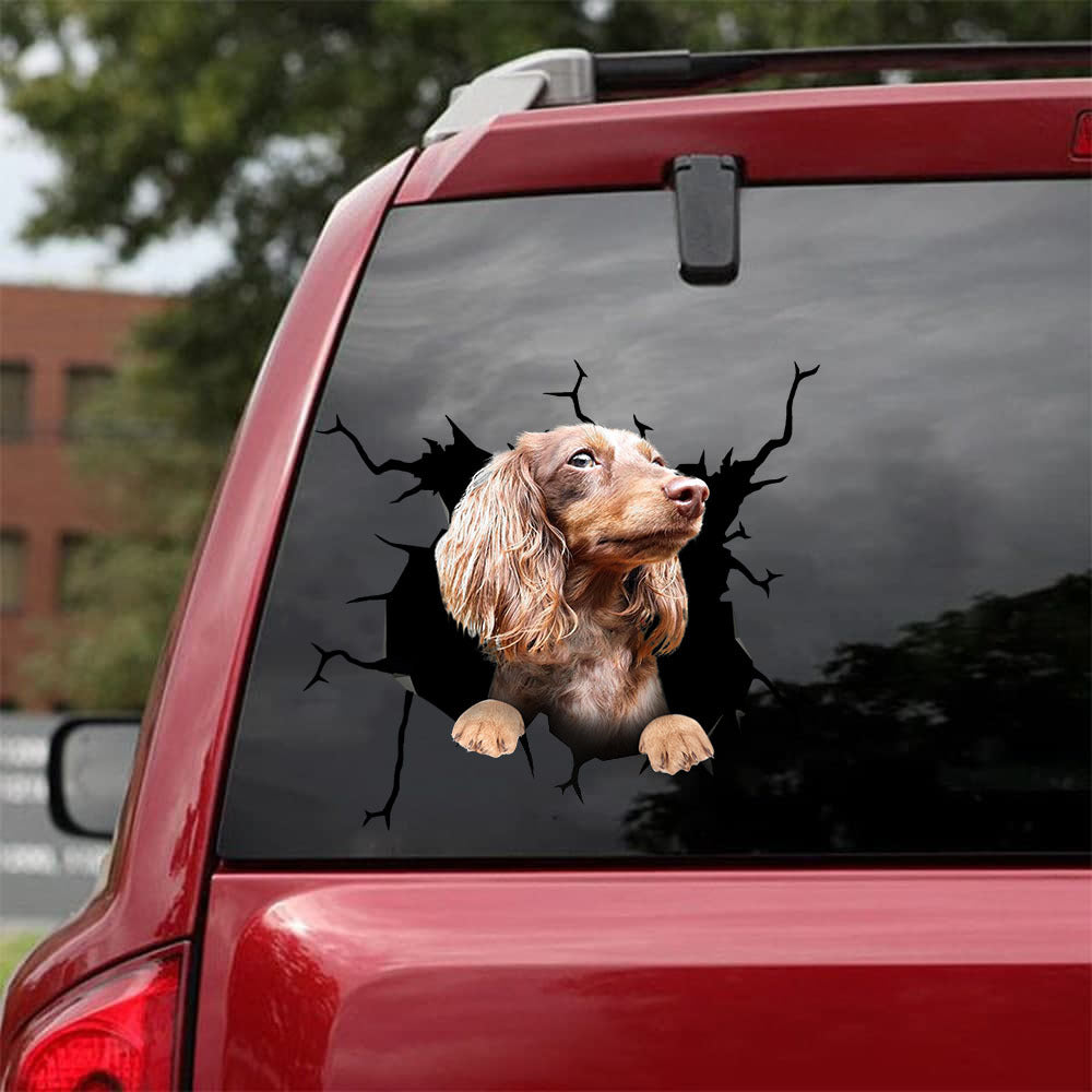 [bh0458-snf-lad]-dachshund-crack-car-sticker-dogs-lover