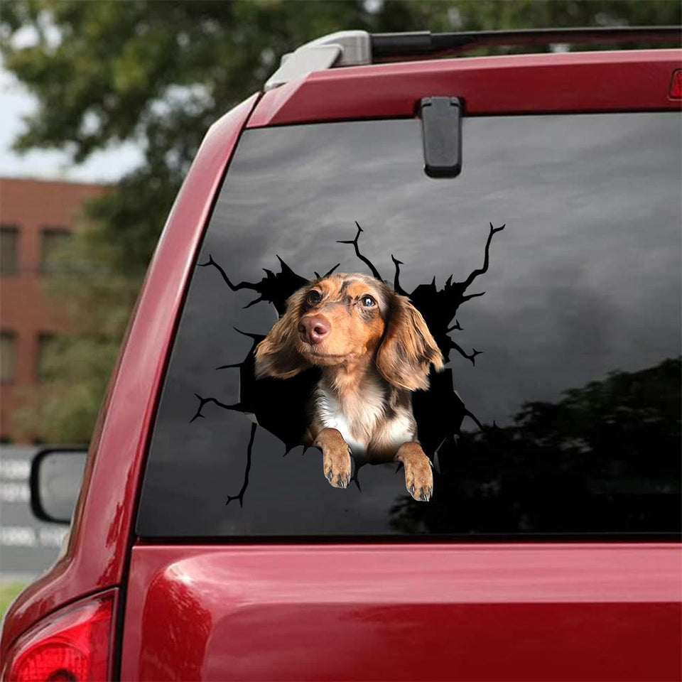 [bh0459-snf-lad]-dachshund-crack-car-sticker-dogs-lover