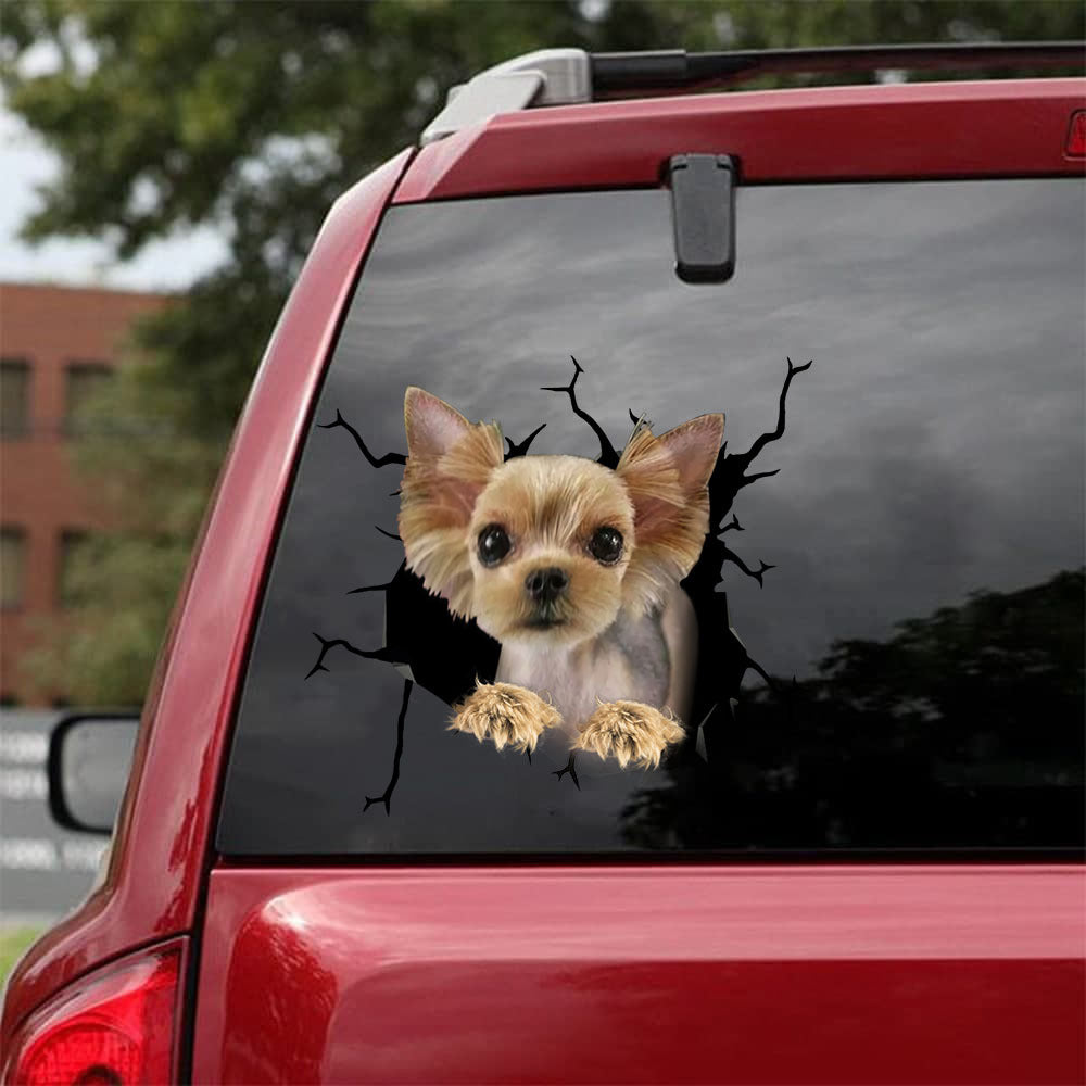 [bh0469-snf-lad]-yorkshire-terrier-crack-car-sticker-dogs-lover