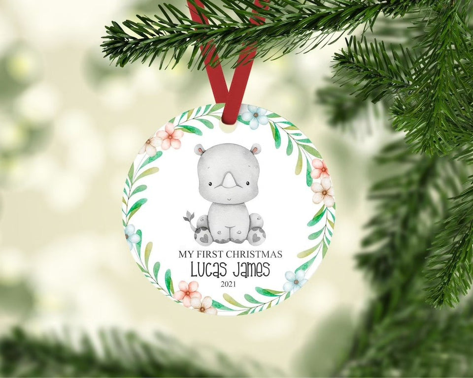 Baby's First Christmas Ornament, Baby Rhino Christmas Ornament, Christmas tree decoration, Christmas Home Decor 1