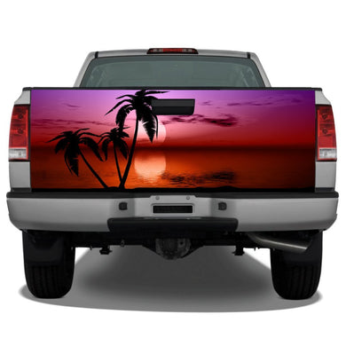 Beach Palm Tree Tropical Sunset Tailgate Wrap Sticker Tailgate Wrap Decals For Trucks