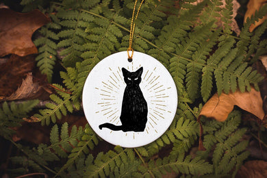 Black Cat Happy Halloween Tree Ornament Decorations, Halloween Decorations, Halloween Decor, Ceramic Ornament