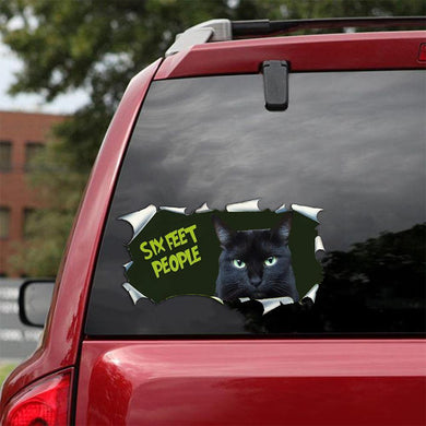 [sk0264-snf-tpa] Funny Black Cat Six feet People Car Sticker Lover - Camellia Print