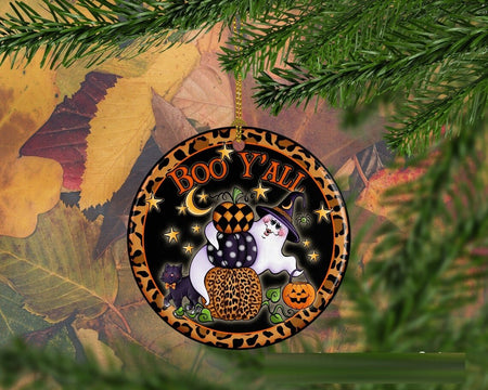 Boo Yall Ghost Happy Halloween Tree Ornament Decorations, Halloween Decorations, Halloween Decor, Ceramic Ornament