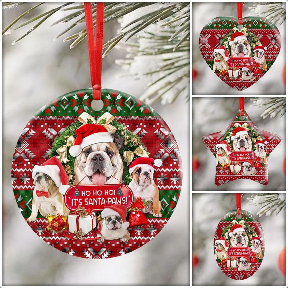 Bulldog Ho Ho Ho It’s Santa-Paws Ceramic Ornament Christmas Home Decor