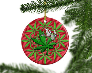 Cannabis Marijuana Porcelain Christmas Tree Ornament, Funny Headshop Stoner Gifts