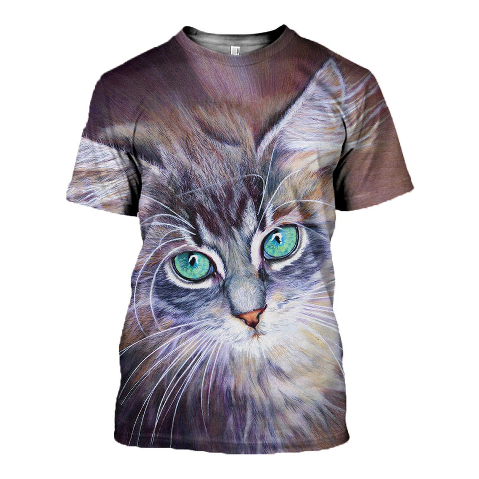 3D Printed Cat Beautiful Eye Hoodie T-shirt DT031201