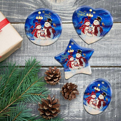 Christmas Snowman Family Ceramic Ornament Christmas Home Decor