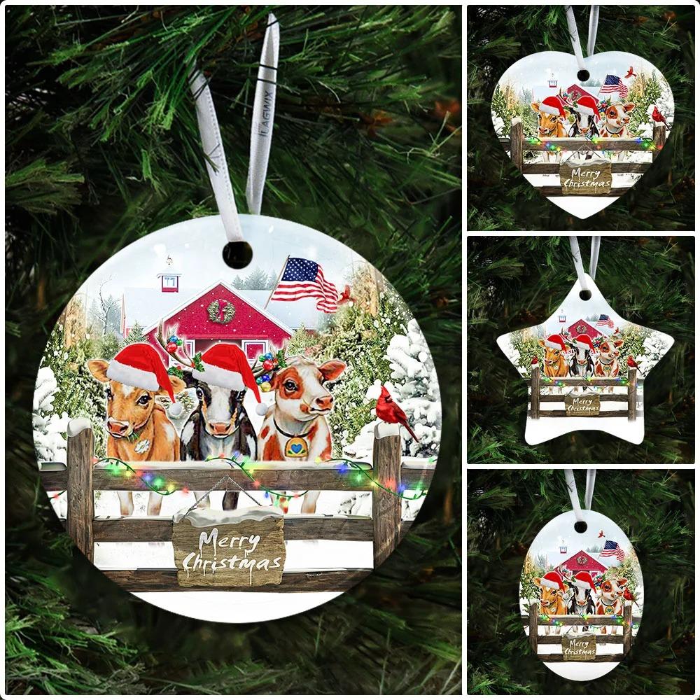 Cows Farm Merry Christmas Ceramic Ornament Christmas Home Decor