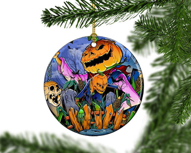 Creepy Pumpkin Evil Graveyard Happy Halloween Tree Ornament Decorations, Halloween Decorations, Halloween Decor