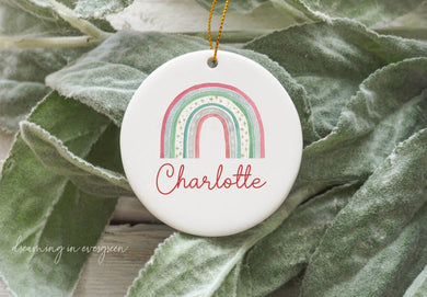 Custom Boho Christmas Rainbow Ornament First Christmas Newborn Gift Grandchild Gift Memory Keepsake Christmas Ornament