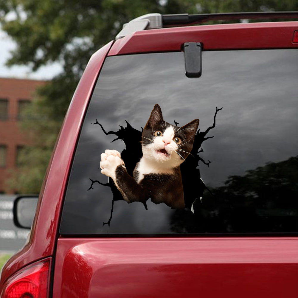 [dt0246-snf-tnt]-tuxedo-cat-crack-car-sticker-cats-lover