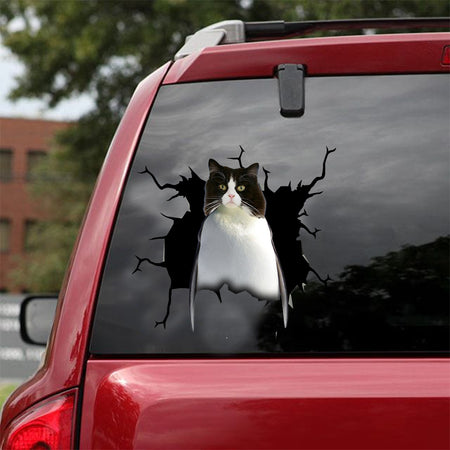 [dt0247-snf-tnt]-tuxedo-cat-crack-car-sticker-cats-lover