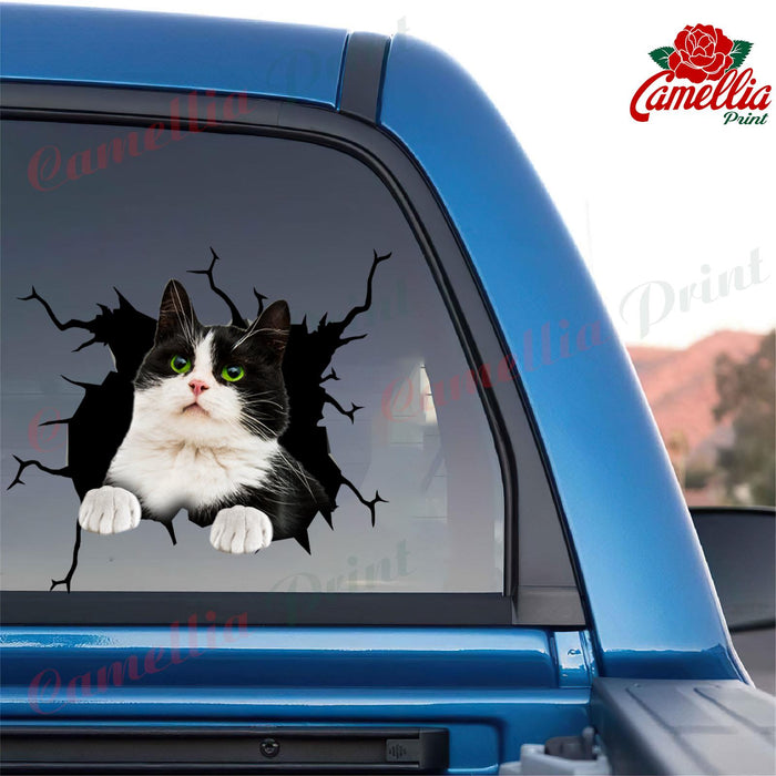 Tuxedo Cat Crack Sticker Custom The Cutest Anime Car Decals Unique Christmas Gifts