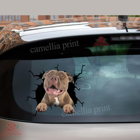 American Pitbull Terrier Crack Car Decal Custom Funny Wall Decor Clear Sticker Paper Housewarming Gift Ideas