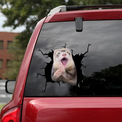 [dt0649-snf-tnt]ferret-crack-car-sticker-animals-lover
