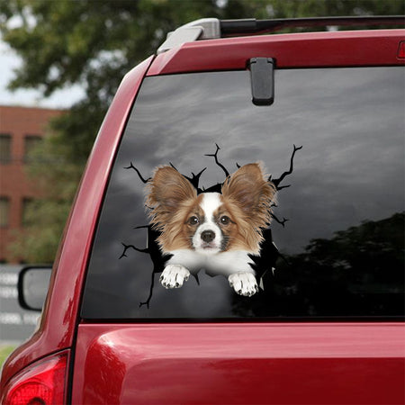 [dt0935-snf-tnt]-papillon-crack-car-sticker-dog-lovers