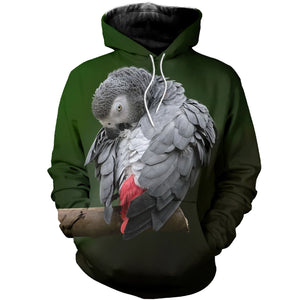 3D Printed Grey Parrot T Shirt Long sleeve Hoodie DT310502