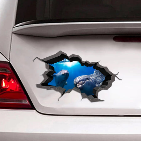 [sk0598-snf-tpa]-dolphin-crack-car-sticker-animals-lover