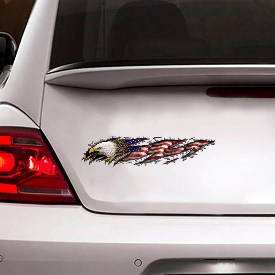 [sk0397-snf-tpa] Eagle n America flag Car Sticker Animals Lover - Camellia Print