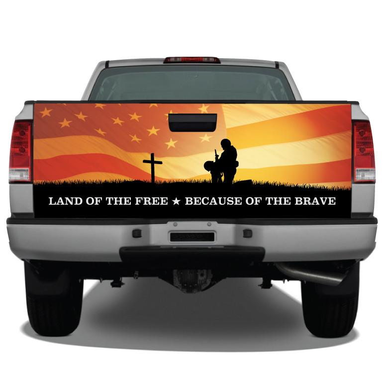 Fallen Warrior Sunset American Flag Tailgate Wrap Sticker Tailgate Wrap Decals For Trucks