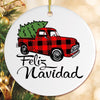Feliz Navidad Plaid Red Truck Christmas Ornament