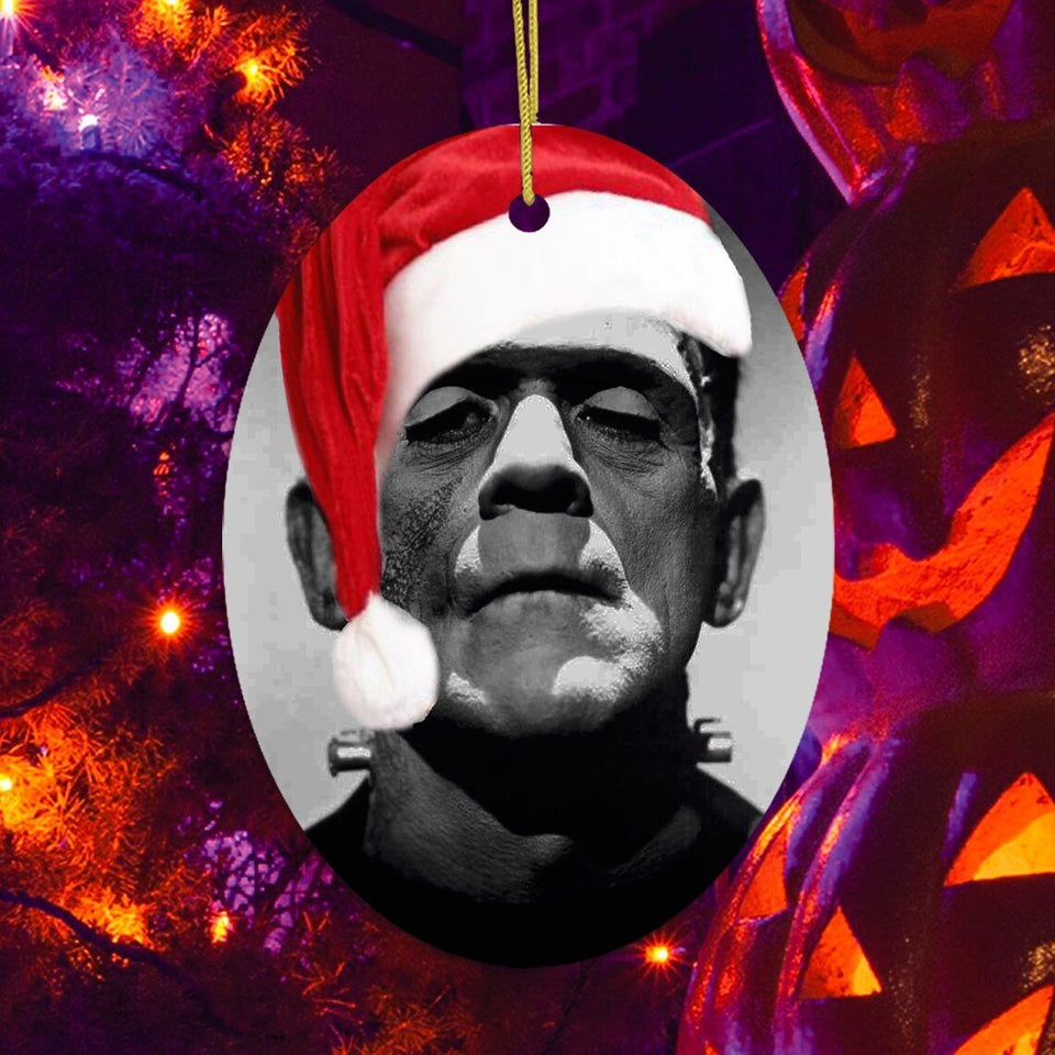 Frankenstein Christmas Happy Halloween Tree Ornament Decorations, Halloween Decor, Ceramic Ornament