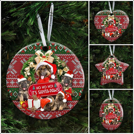 German Shepherd Ho Ho Ho It’s Santa-Paws Ceramic Ornament Christmas Home Decor