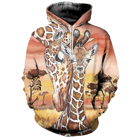 3D Printed Art Mom and Baby Giraffe Hoodie T-shirt DT080520