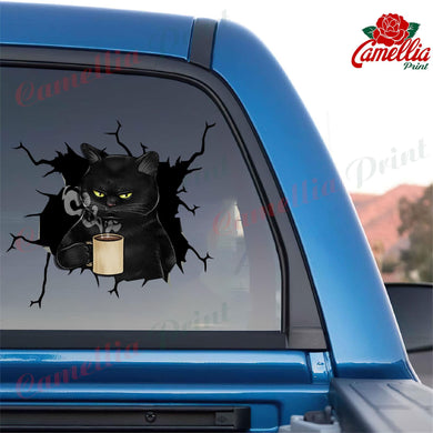 Black Cat Coffee Crack Mom Car Decal A Cute Anime Car Decals Easter Gifts