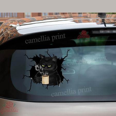 Black Cat Coffee Crack Mom Car Decal A Cute Anime Car Decals Easter Gifts