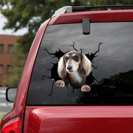 [ha0142-snf-tpa]-long-haired-dachshund-crack-car-sticker-dogs-lover