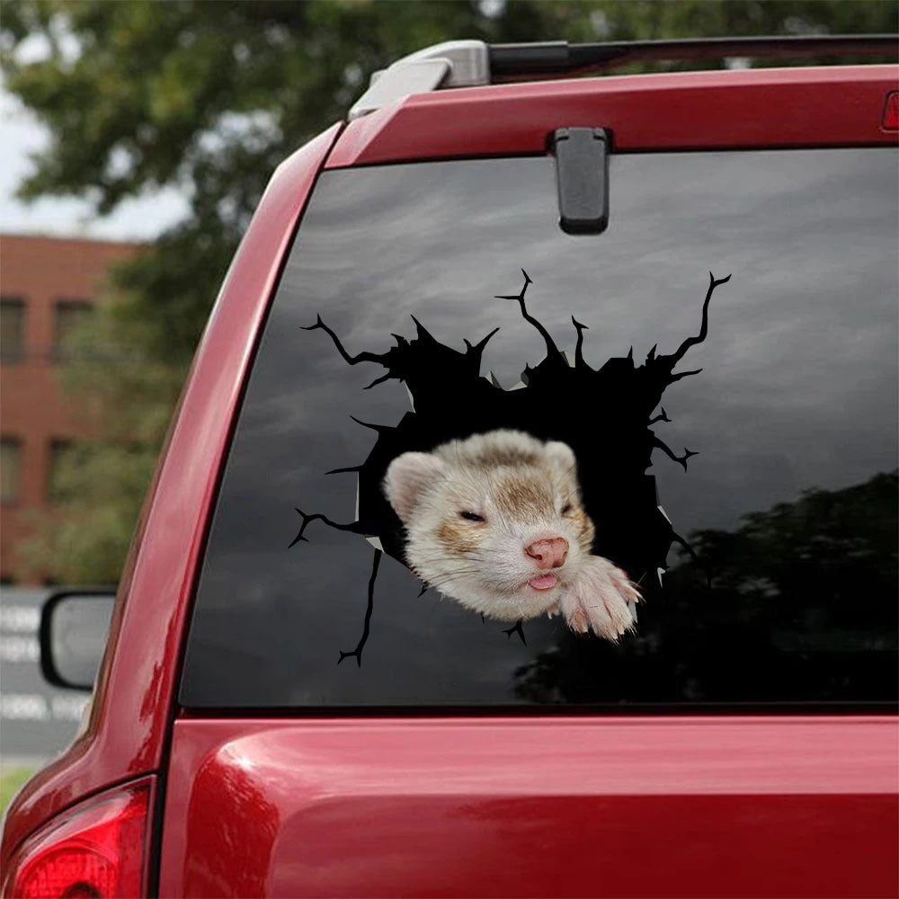 [ha0196-snf-lad]-ferret-crack-car-sticker-ferrets-lover