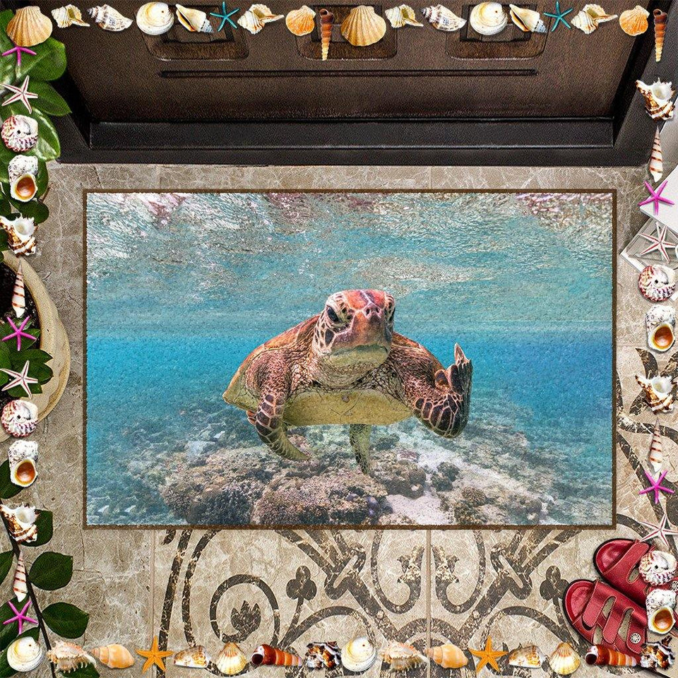 [sk0171-dom-hnd] Doormat Turtle animal ocean Decorate The HOUSE - Camellia Print