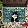 [sk0115-dom-hnd] Doormat Tuxedo Cat Decorate The HOUSE - Camellia Print