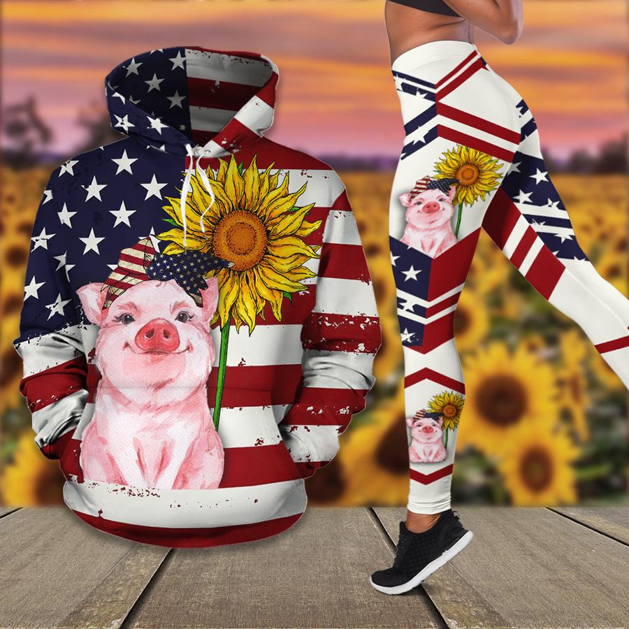 US Flag Sunflower Pig Hoodie & Legging
