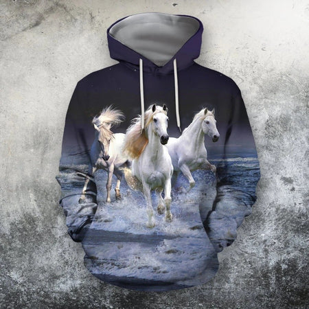 3D All Over Printing White Horse Shirt