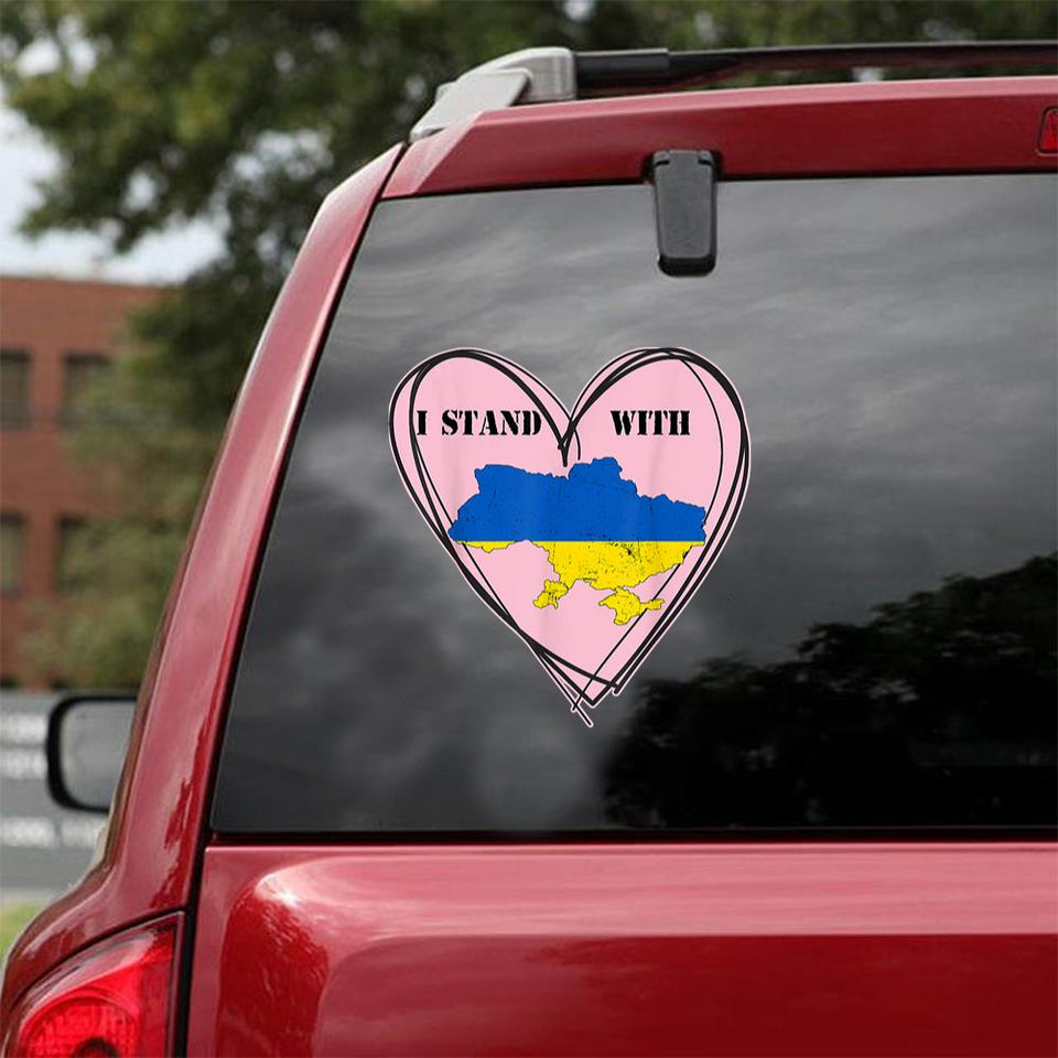 I Love Ukrainian I Stand With Ukraine Ukrainian Heart Map Sticker Car Vinyl Decal Sticker