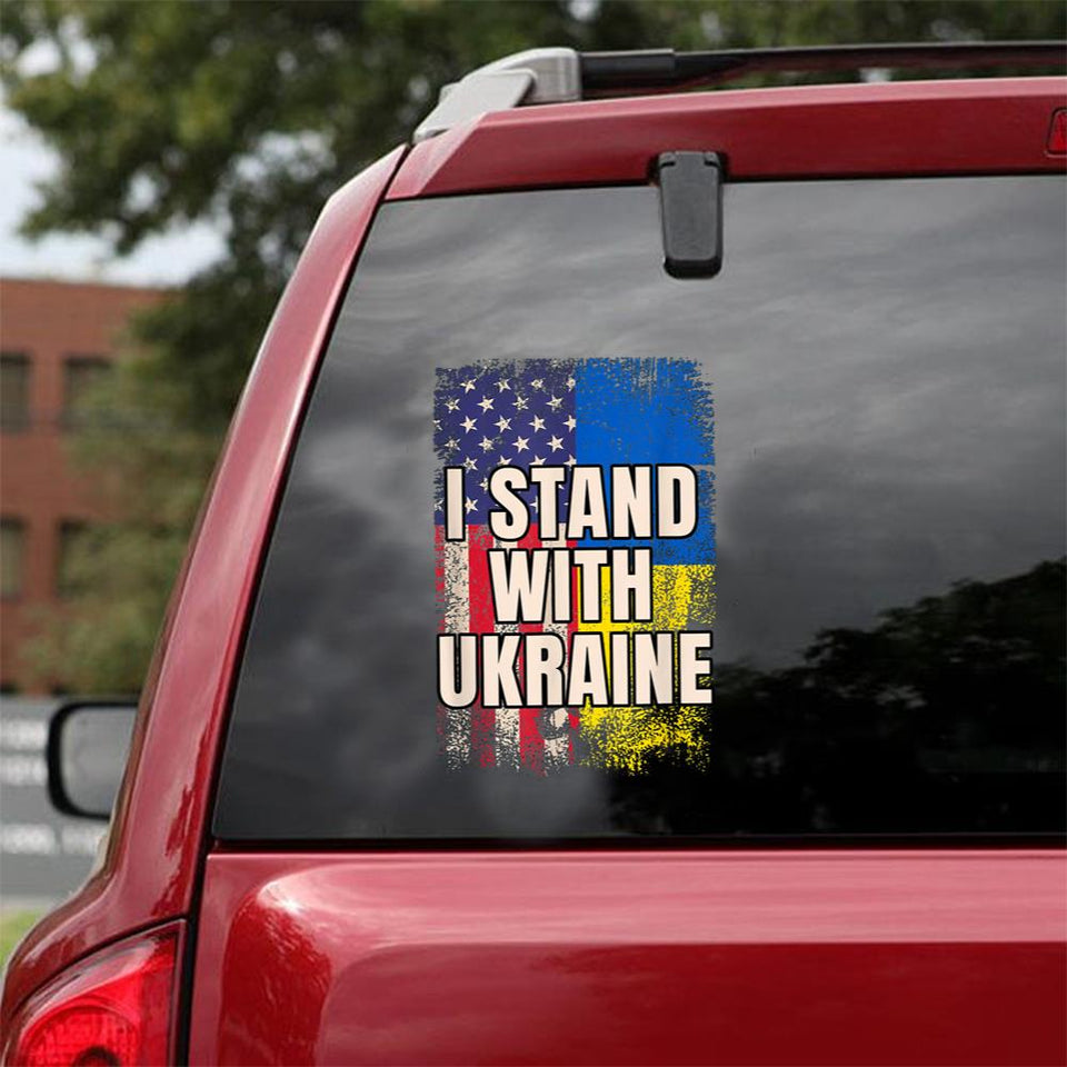 I Stand With Ukraine America Flag Car Vinyl Decal Sticker