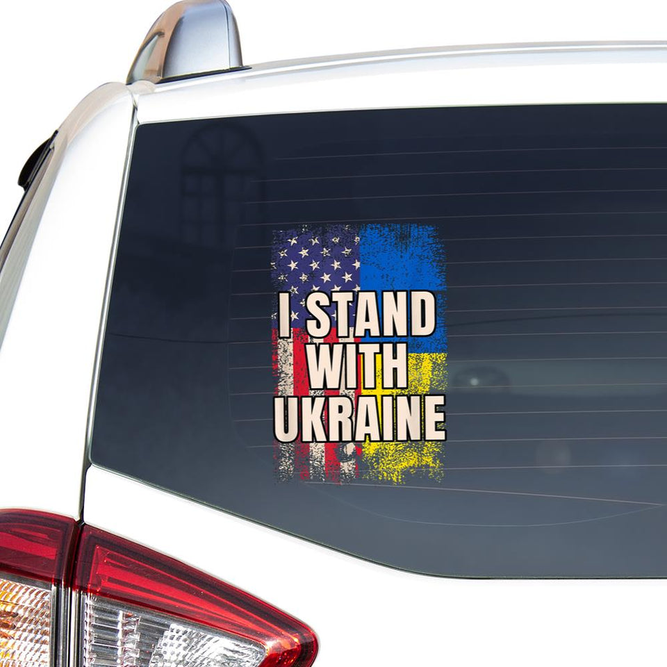 I Stand With Ukraine America Flag Car Vinyl Decal Sticker