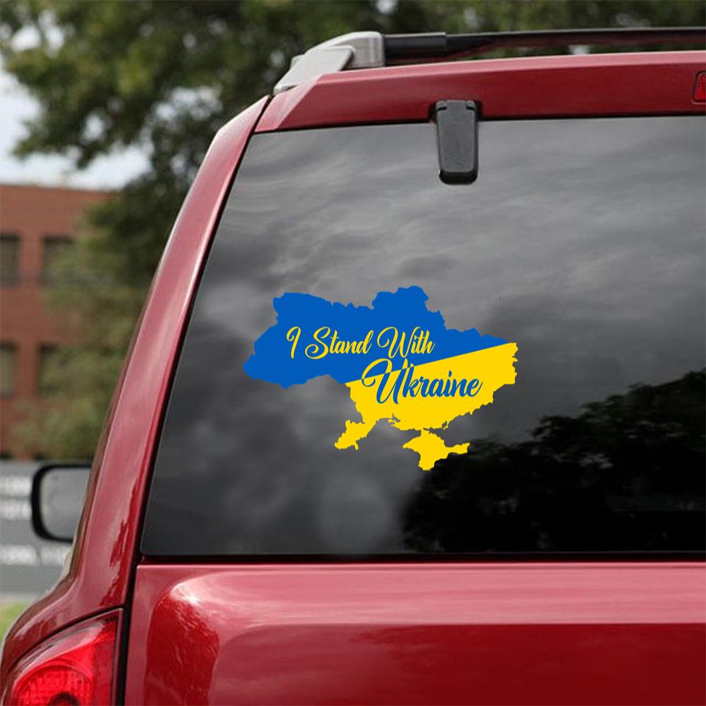 I Stand With Ukraine Map Car Vinyl Decal Sticker