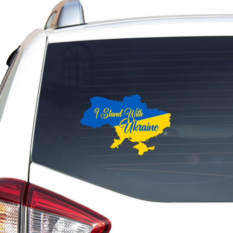 I Stand With Ukraine Map Car Vinyl Decal Sticker
