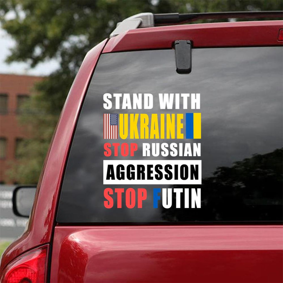 I Stand With Ukraine Stop Russian Aggression Stop Futin Puck Futin Essential Car Vinyl Decal Sticker