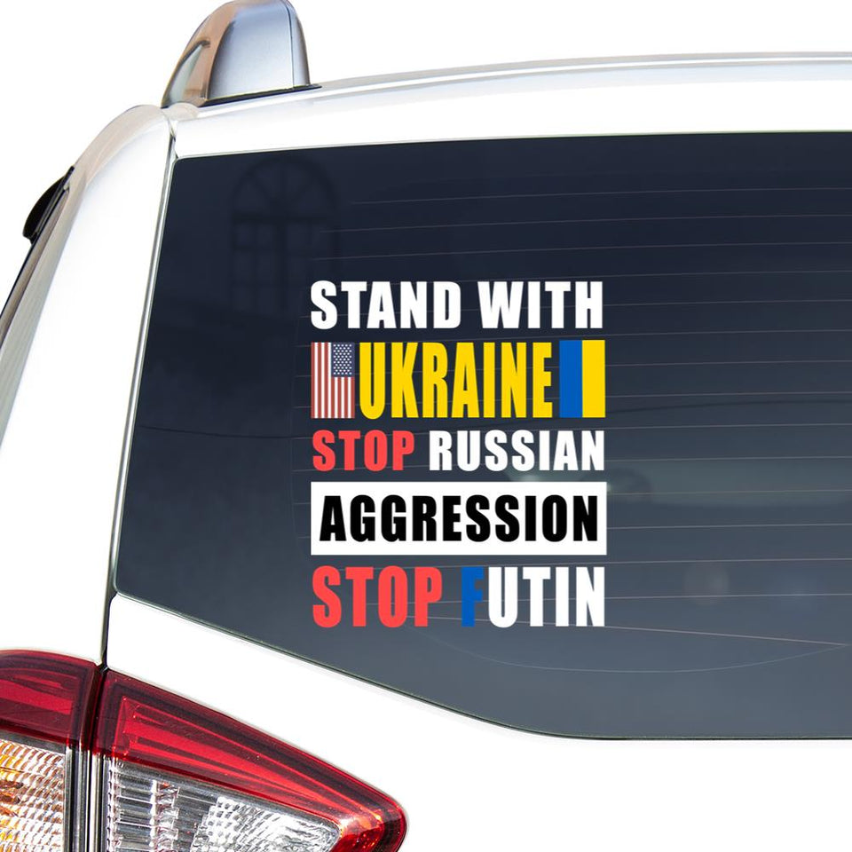 I Stand With Ukraine Stop Russian Aggression Stop Futin Puck Futin Essential Car Vinyl Decal Sticker