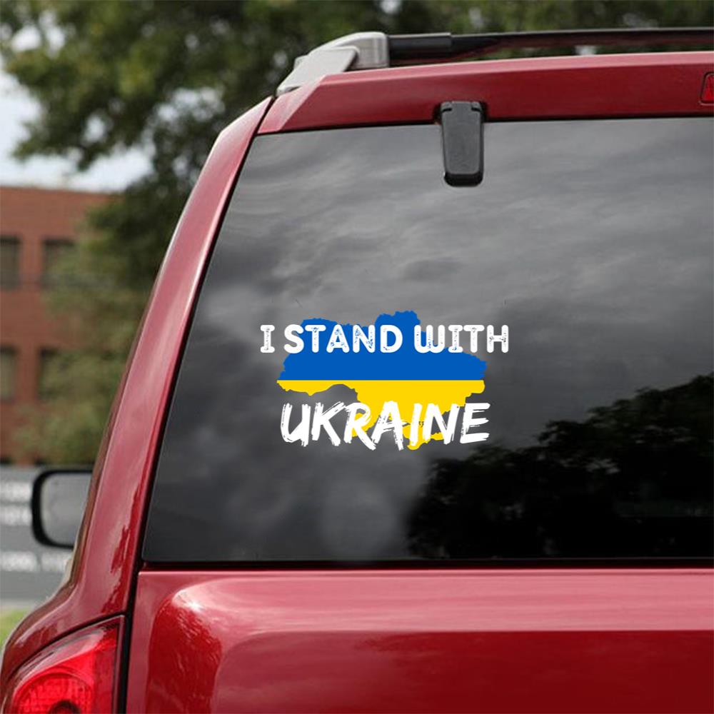 I Stand With Ukraine Support Ukraine Blue Essential Car Vinyl Decal Sticker