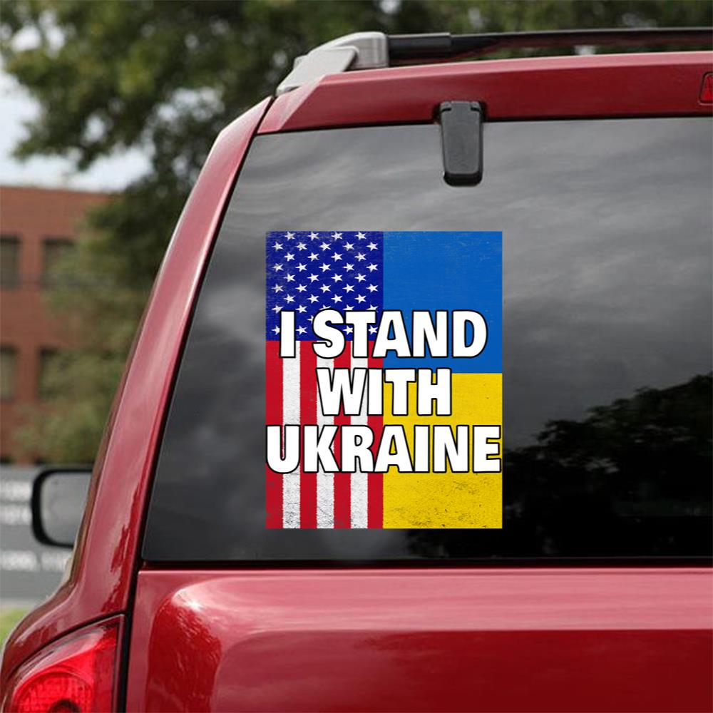 I Stand With Ukraine Ukrainian Lover Support Ukrainian American Flag Peace Love Ukraine Car Vinyl Decal Sticker